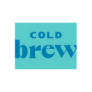 Teal rectangle with 'cold brew' written in dark blue text.