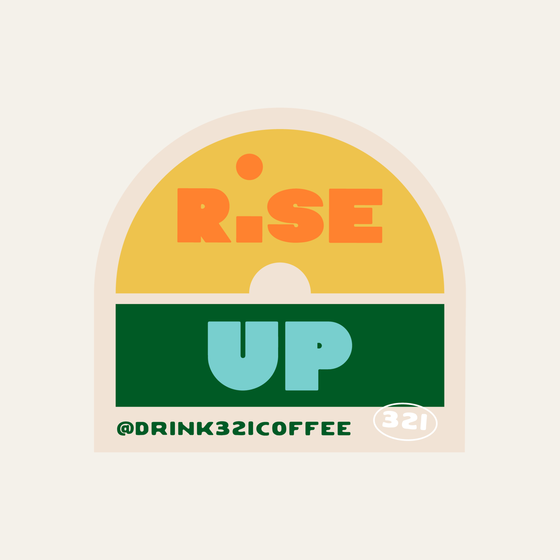 Sticker resembling a sunrise with 'Rise Up' text.